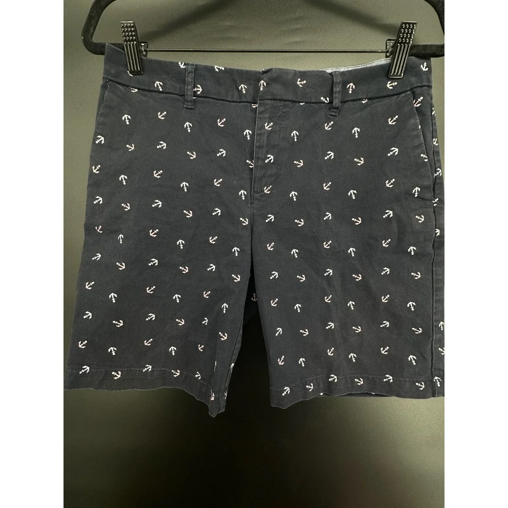 Tommy Hilfiger Anchor Print Chino Shorts Women's Sz 6 Navy Blue Pink Nautical